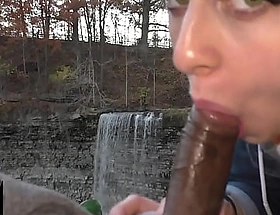 Outdoor waterfall blowjob - pretty good canadian green eyes almost gets objurgatory