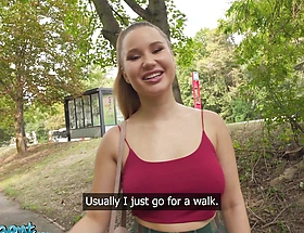 Public Ingredient - hot NEW blonde with astounding humble tits removes condom to fuck raw