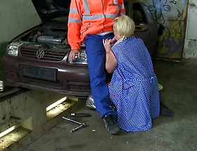 Sexy Milf down huge gut acquires fucked hard in the garage down big blarney